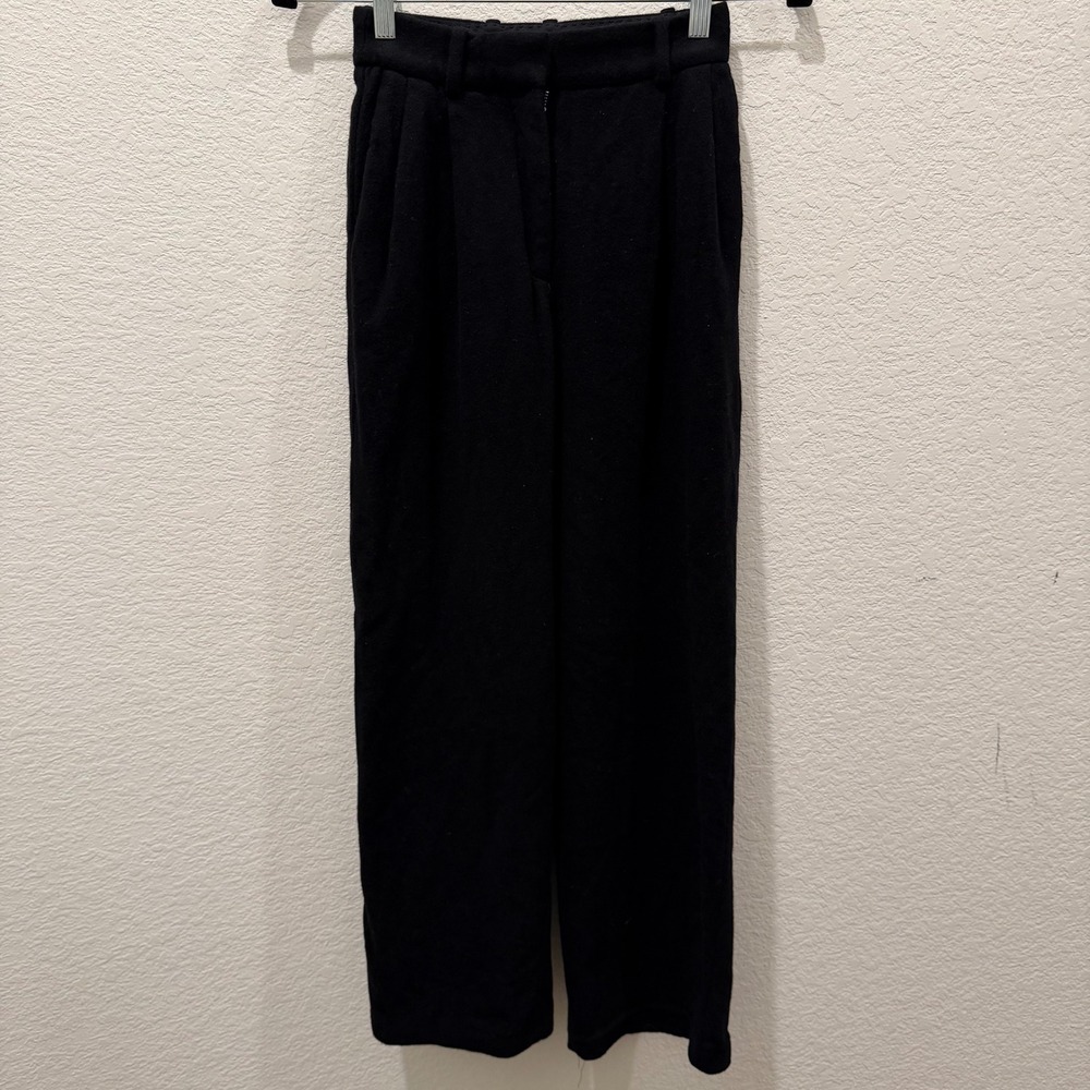 Babaton Aritzia Black 100% Recycled Wool Pleated Wide Leg Pants Size 00